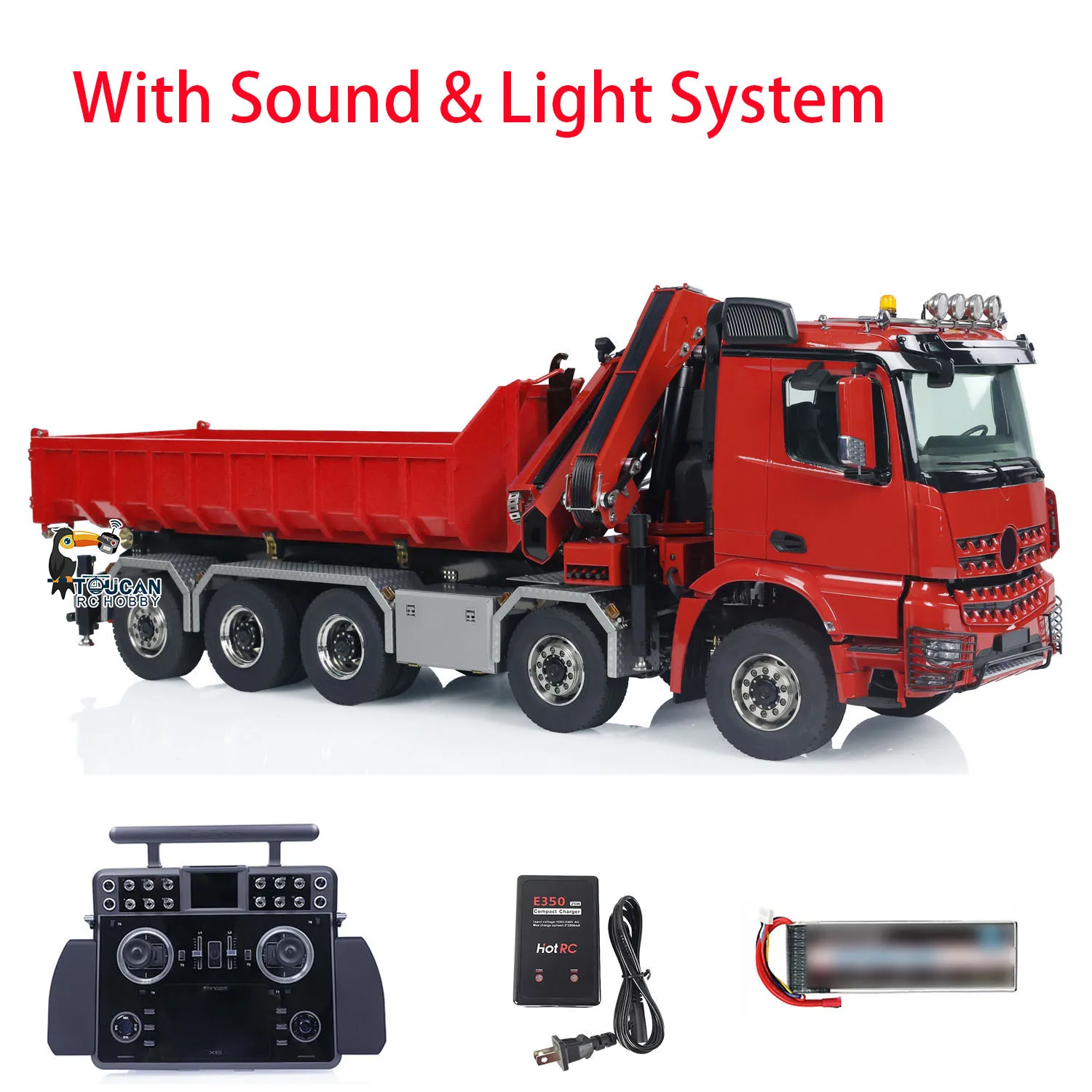 Gift 10x10 1/14 Hydraulic RC Dumper Car Metal Full-dump Crane Truck 3-speed Gearbox Sound Light Tipper Toy THZH1829