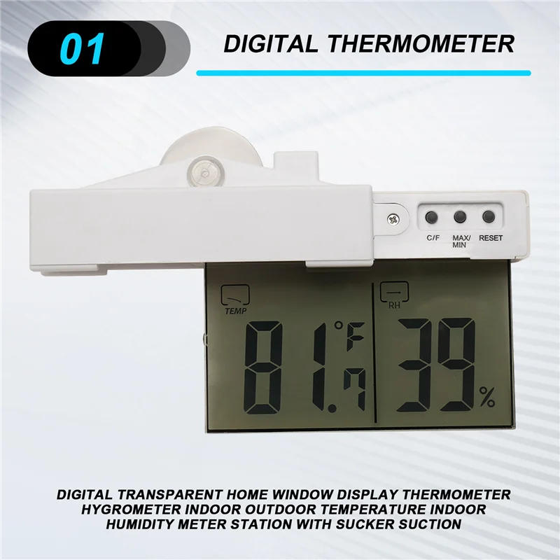 AA89-디지털 투명 홈 윈도우 디스플레이 온도계 습도계 실내외 온도 실내 습도 측정기 스테이션