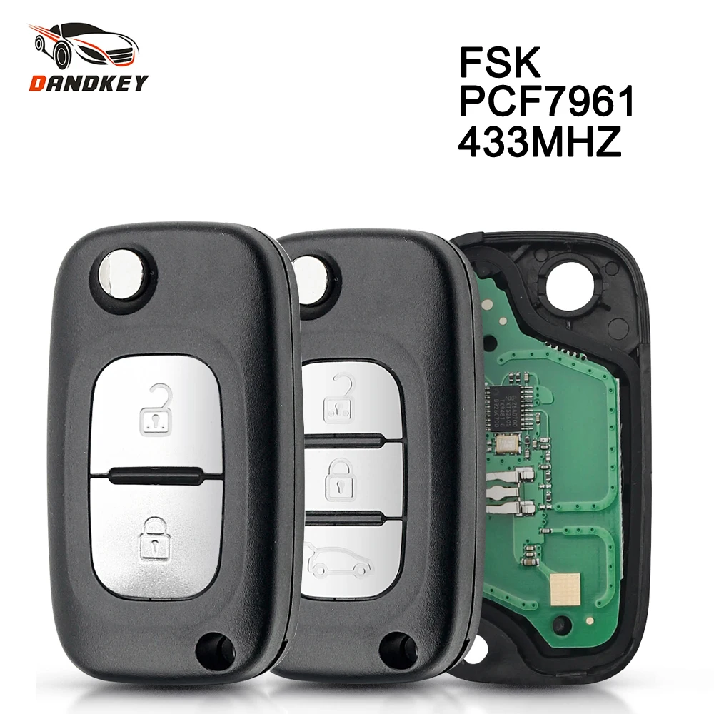 

Dandkey 2/3 Buttons Car Remote Key Suit for Renault Scenic III Megane III Fluence 2009-2015 with ID46 pcf7961 chip and 433MHz