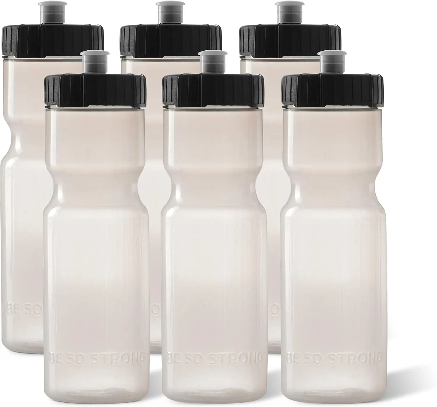 

50 Reusable Sports Water Bottles 22 oz with Pull Top Cap, Dishwasher Safe, Fits Bike Cages