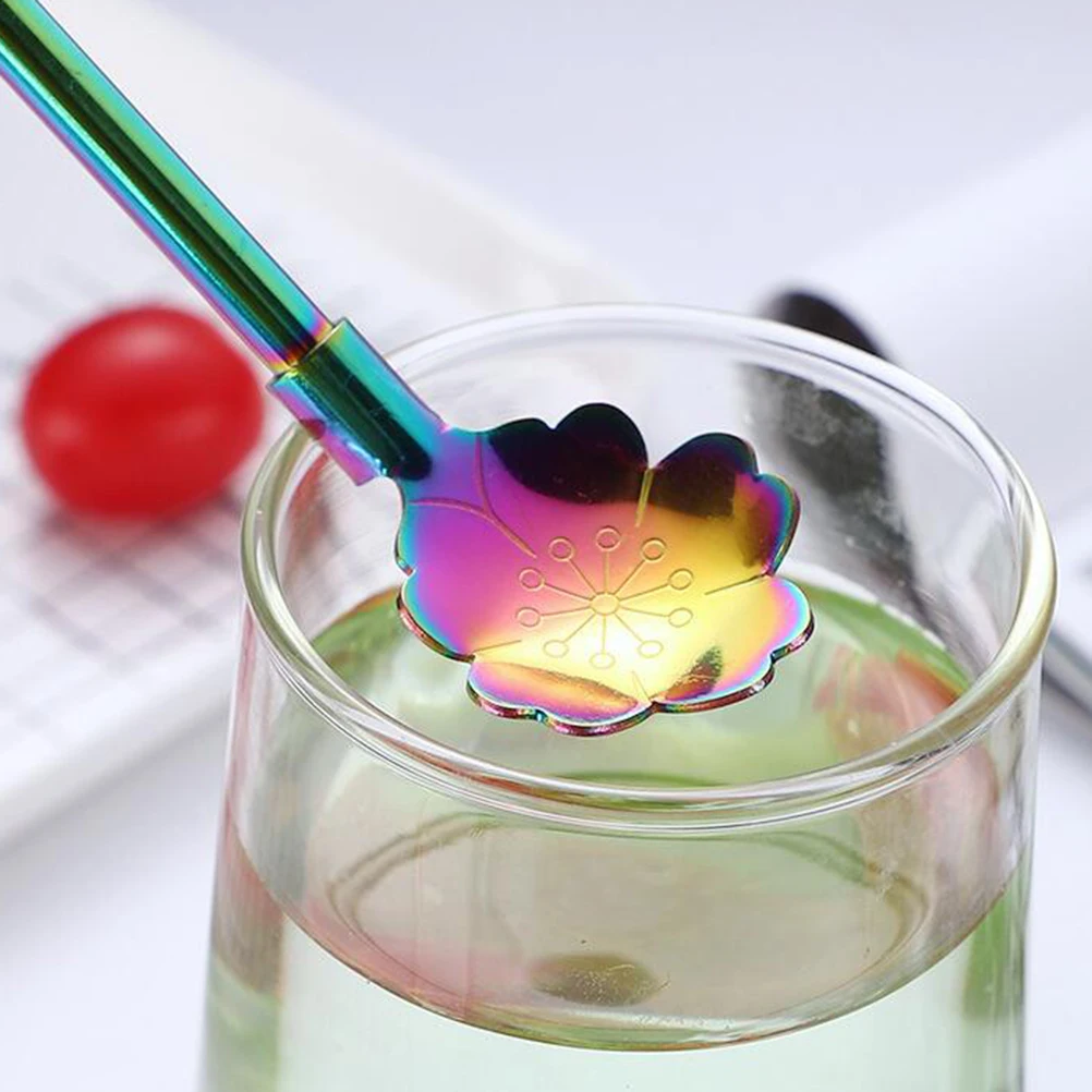 

7Pcs Colorful Flower Straw Spoon Stainless Steel Reusable Drinking Tool Set for Cocktail Juice Milk Tea Outdoor Party Gift