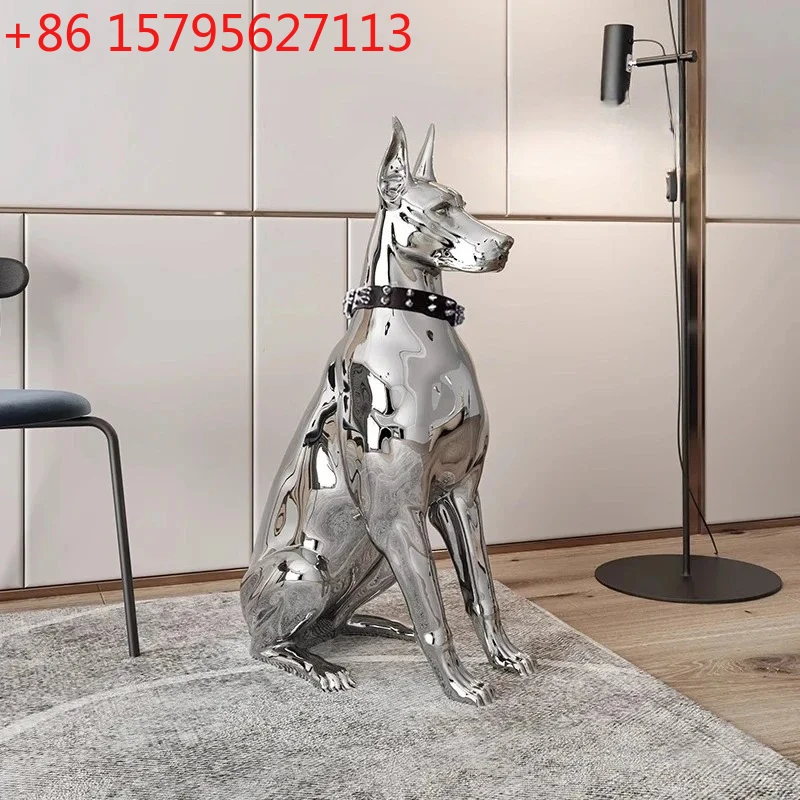 

Electroplating dog sculpture Italian light luxury high-end living room TV cabinet sofa floor ornament