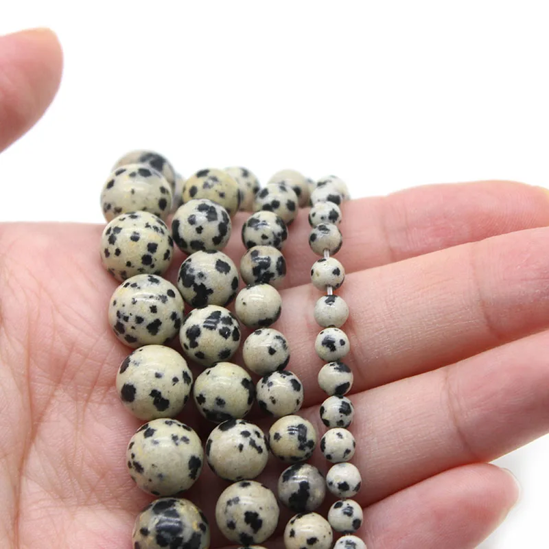 Natural Stone Black Spot Dalmation Jasper Round Loose Beads 15\