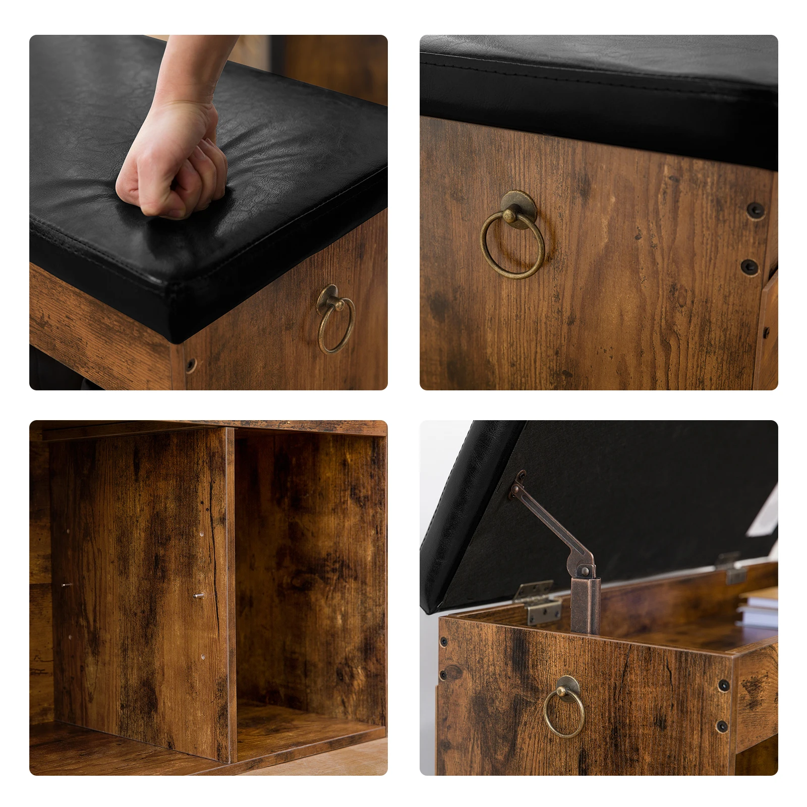 HOOBRO Shoe Bench With 3 Open Compartments Shoe Cabinet Padded Storage Space Under Seat Up To 150 kg Load Capacity Space-saving