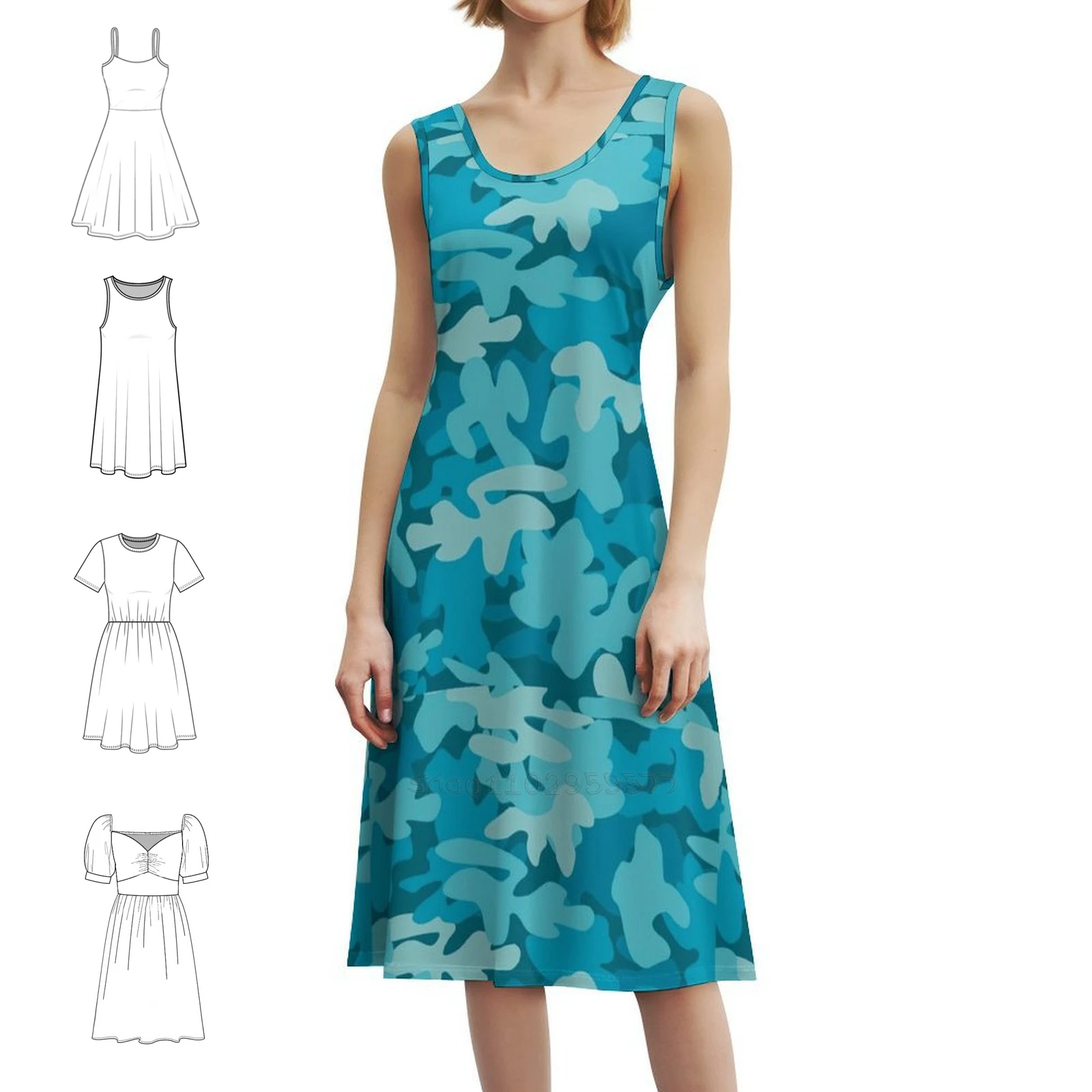 Air Force Blue Camo Women's Elegant Party Dress A-Line Dress With Short/Long/Sleeveless Options Camo Camouflage Nature Army