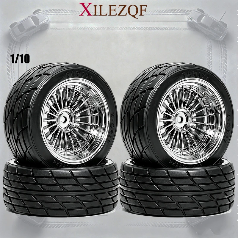 XILEZQF 1/10 RC Touring Flat Racing Car 4 Stück Gummireifen Kunststoffräder On-Road Fahrzeug Mod Ersatzteile Zubehör