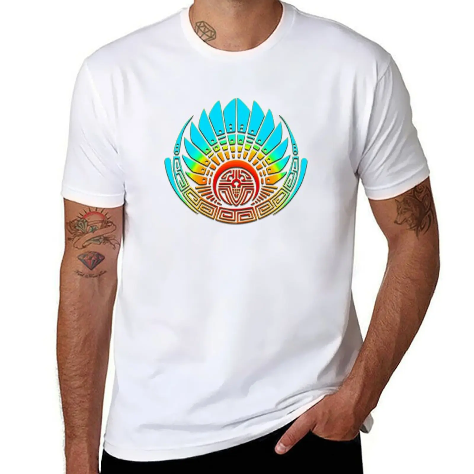 

Mayan mask, crop circle, Quetzalcoatl T-Shirt man t shirts high quality luxury brand t shirt for man T-Shirt