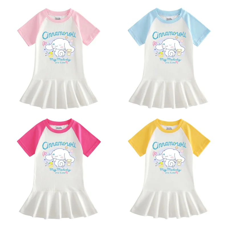 

Sanrios Anime Cartoon Girls Dress Cinnamoroll Kuromi My Melody Children Spring Autumn Party Clothing Long Sleeve Hoodies Skirt