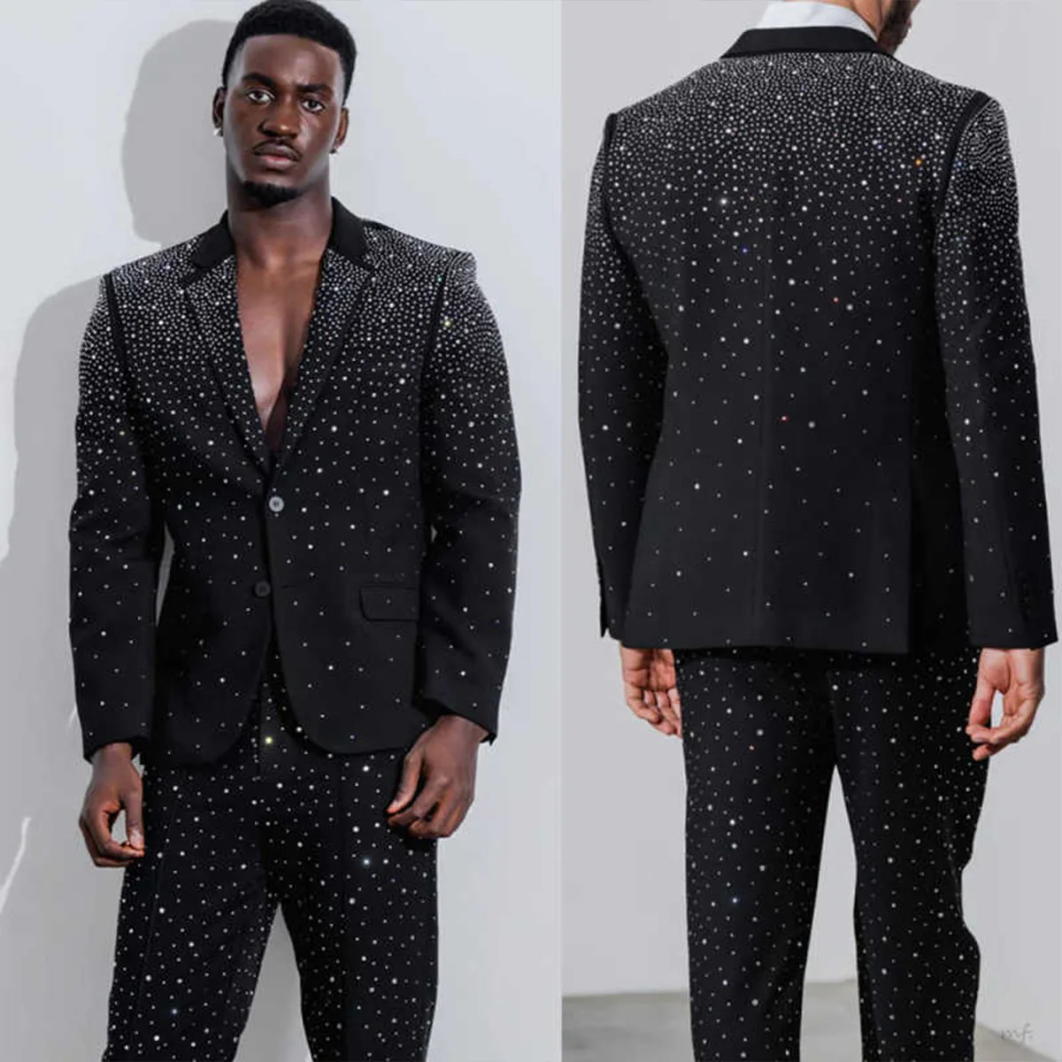 Luxury Diamond Mens Suits Groom Wedding Tuxedos 2 Pieces Notched Lapel Fashion Bridegroom Prom Blazers Ropa Hombre Customized