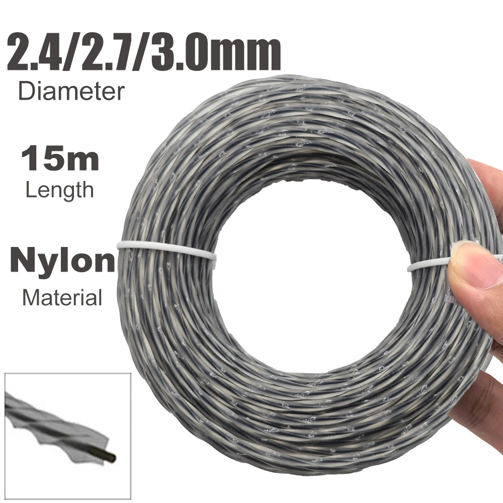 2.4/2.7/3.0mm 15m Grass Trimmer Line Nylon Steel Round String Trimmer Spool Replacement for Tough Weeds in Gardens and Lawns