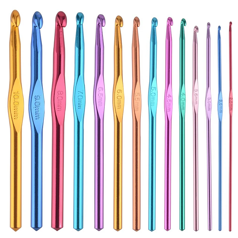 Aluminum Crochet Hooks Multicolor Mixed 2-10mm Knitting Needles Diy Craft Yarn Sewing Needle Mom's Gift Sewing Kit Accessories