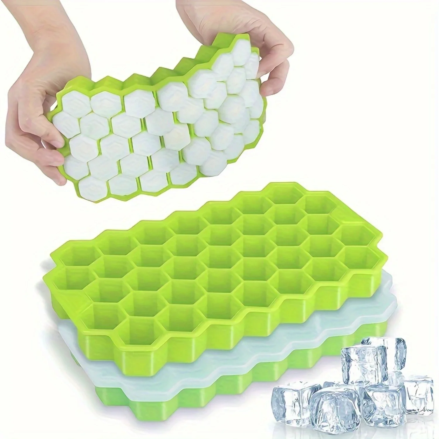 37-Cavity Silicone Honeycomb Ice Cube Tray With Lid - Food Grade, Easy Release For Soft Drinks, Whisky, Cocktails & More - Kitch