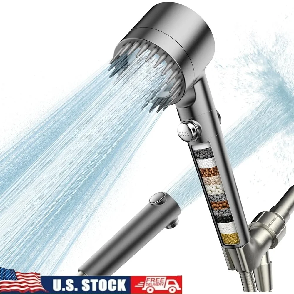 

Насадка для душа высокого давления с фильтром, портативная, с несколькими настройками распыления, одним дотиком, остановка воды, мощная стирка, идеальная детская чистка домашних животных