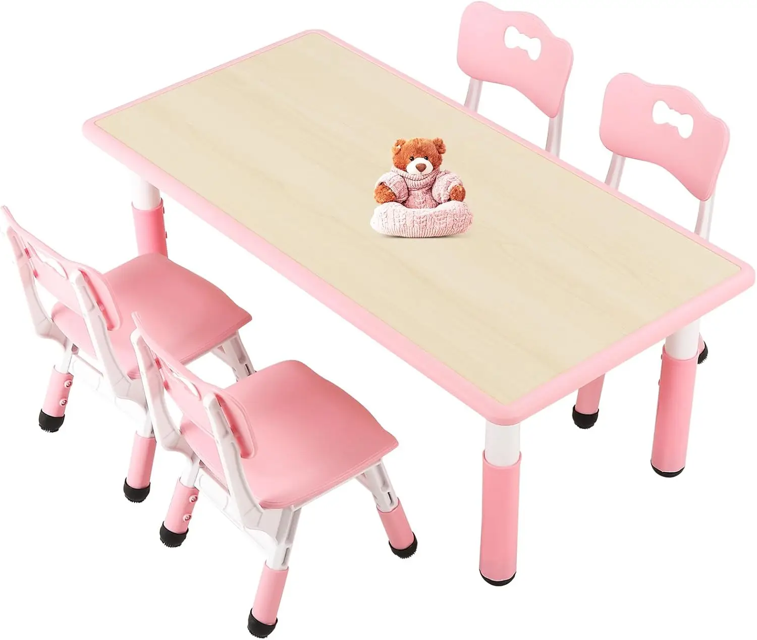 Funlio Kids Table And 4 Chairs Set For Ages 3-8, Height Adjustable Toddler Table And Chair Set, Easy To Wipe Arts & Crafts