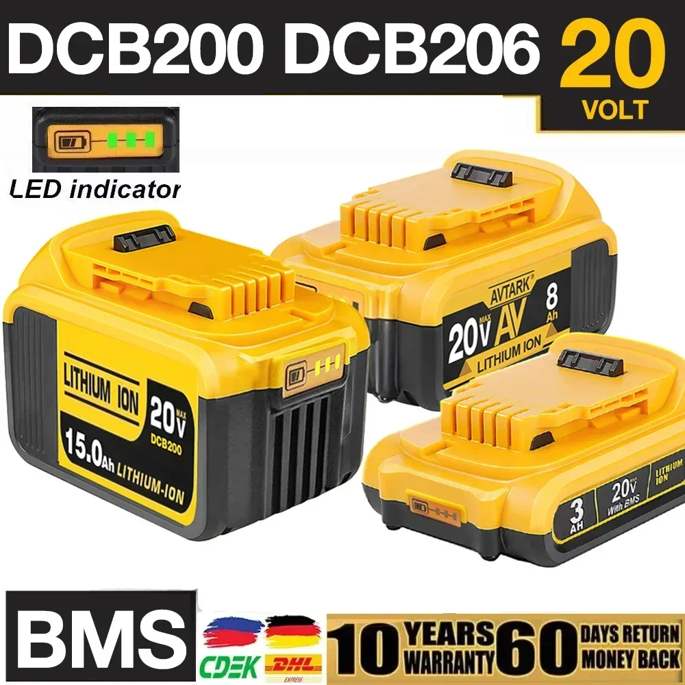 

20V 3.0Ah/6.0Ah/9.0Ah for Dewalt DCB200 Battery Replacement Battery Compatible with DCB206 DCB207 DCB204 DCB203 +battery charger