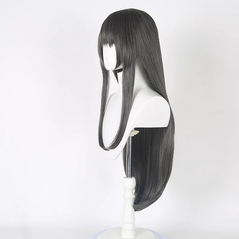 Anime Homura Akemi Black Grey Long Straight Cosplay Wig Simulated Scalp Rose Net Heat Resistant Synthetic Hair For women