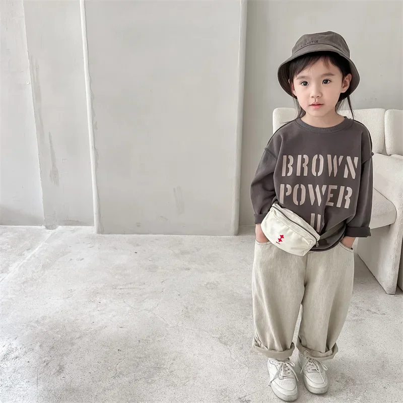 ملابس الأطفال الجديدة للأطفال هوديي الأولاد تي شيرت الفتيات قاعدة قميص الخريف القطن رسالة اليابانية الكورية طويلة الأكمام تي شيرت #5