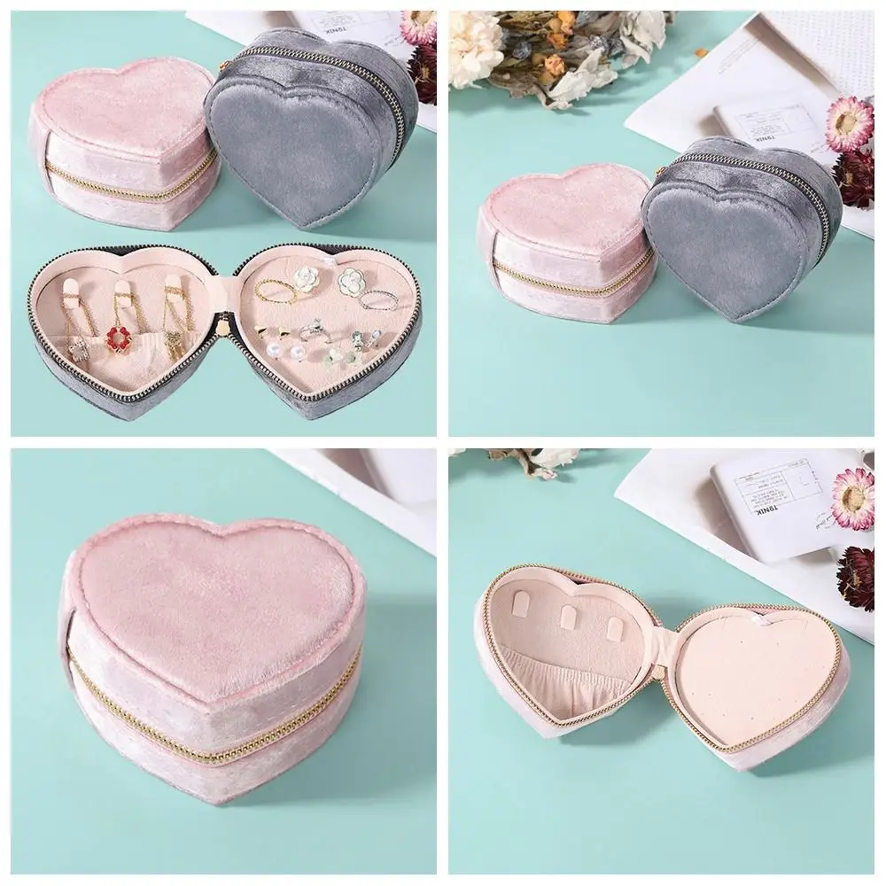 

Refined Zipper Velvet Jewelry Box Portable Solid Color Necklace Ring Case Jewelry Display Container Jewelry Storage Case Girls