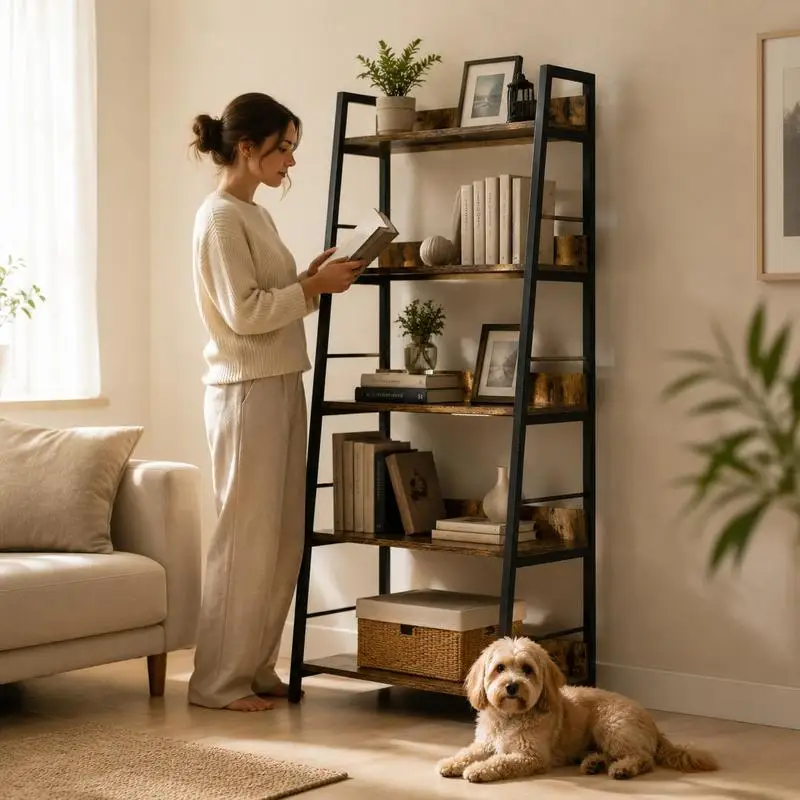 Étagère bibliothèque style industriel inclinée 5 niveaux x 70L x 35L x 150H cm