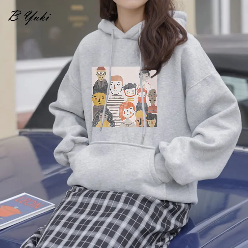 

Blessyuki Gothic Hoodies Women 2023 Winter Thick Warm Aesthetic Print Sweatshirt Female Oversized Vintage Harajuku Cotton Tops