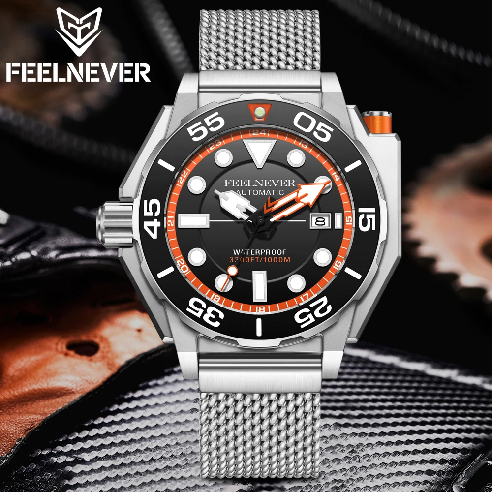 LIGE FeelNever Top Brand Mechanical Man Luxury Watch Sports Automatic Watches for Men Stainless Steel Dive Waterproof Male Clock