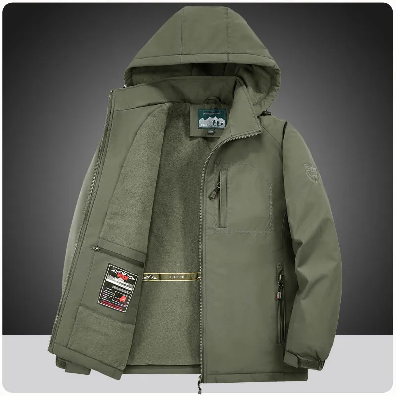 

Big&Tall 8XL Men Outdoor Jacket Fleece Lined Thick Warm Winter Jacket Hiking Camping Windbreaker Plus Size Outwear Hooded Coat