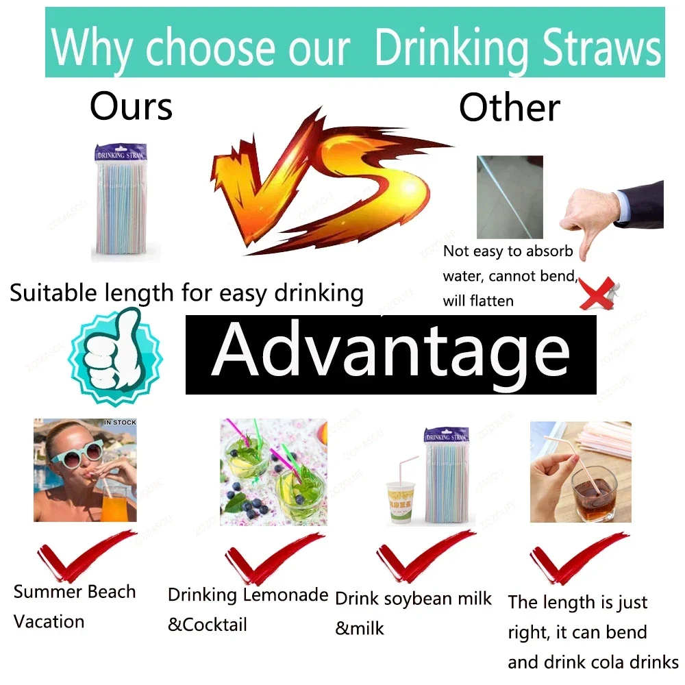 50-1000PCS Black & Multicolor Drinking Straws Kunststof Beverage Milk Tea Bar Cocktail Straw for Wedding Party Kitchen Wholesale