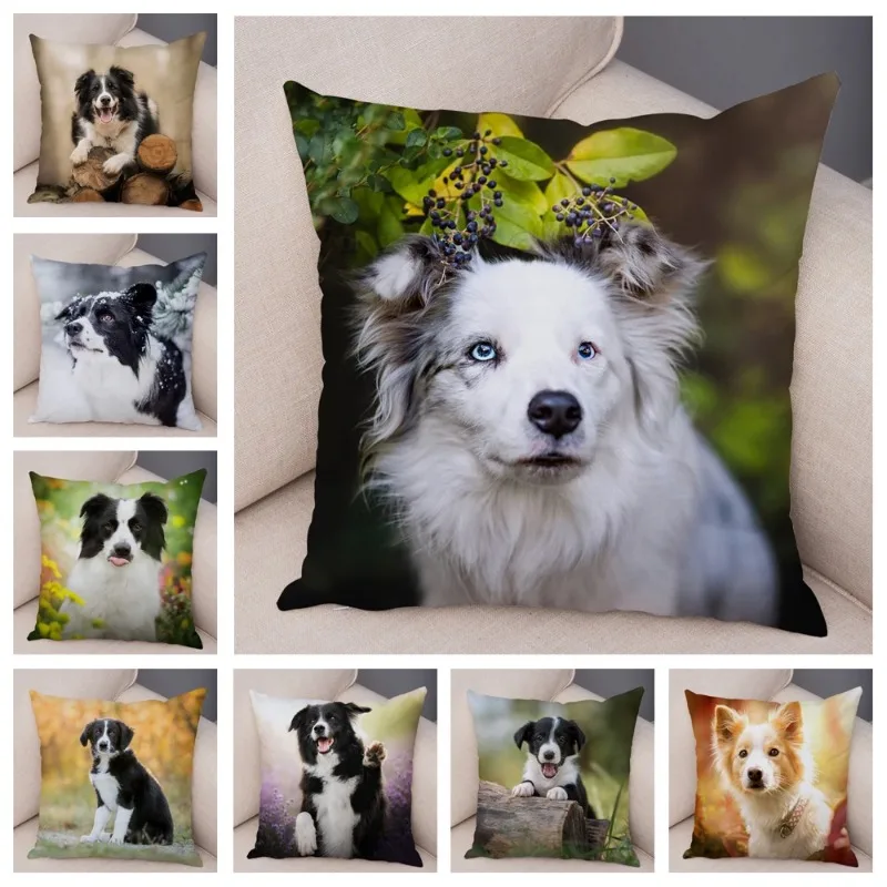 Cute Pet Animal Dog Print Pillowcase Scottish Border Collie Cushion Cover  Sofa Car Decoration