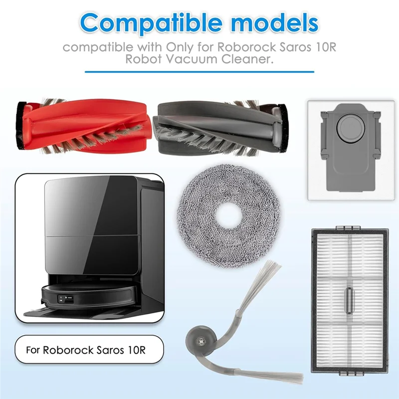 

【Сначала сегодня@】Для робота-пылесоса Roborock Saros 10R — сменная основная щетка, боковая щетка, фильтр Hepa, тряпка для швабры, пыль Ba