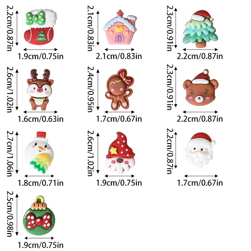 10/30Pcs Resin Kawaii Colorful Santa Trees Elk Snowman Gingerbread Man Flatback Stone Christmas Figurine Scrapbook DIY Crafts