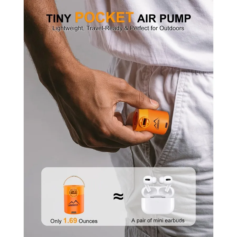 Pompa d'aria gonfiabile portatile per viaggi in campeggio: mini pompa per vuoto elettrica aggiornata da 5 kPa con batteria ricaricabile per gonfiabile