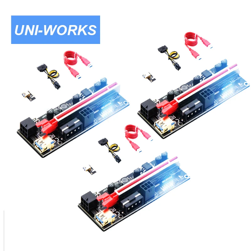 Extensor PCI-E Riser PCI Express Card ver 009s 008 010s 1x a 16x USB3.0 SATA a 4Pin IDE Molex Power para BTC Miner Machine, 3 uds.