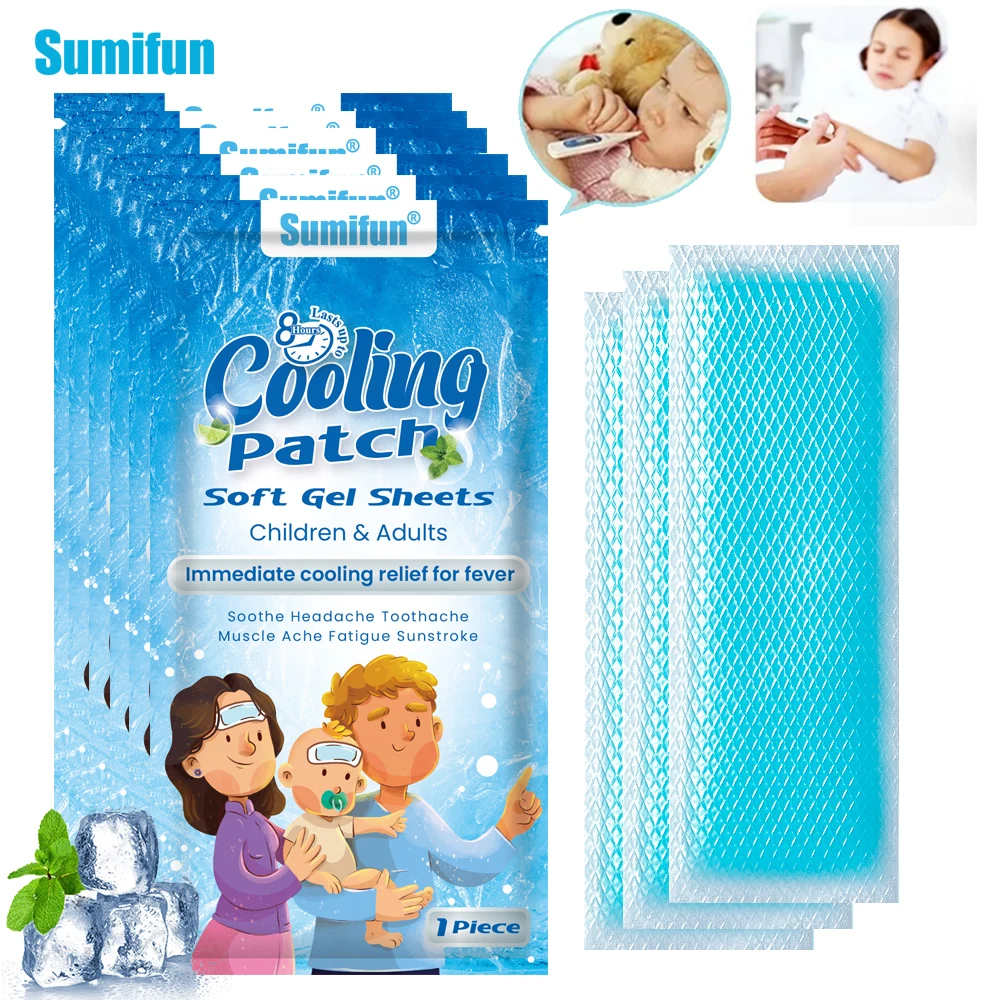 1-10bags Sumifun Fever Down Cooling Patch for Child Adult Low Temperature Ice Gel Pads Treat Headache Cold Heatstroke Sticker