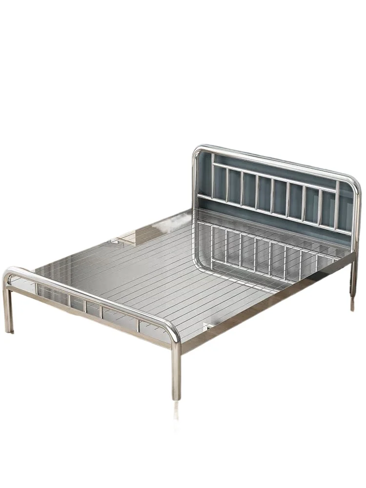 

Environmentally friendly thickened 304 stainless steel bed 1.5m 1.8m double bed bedroom modern simple single wrought iron