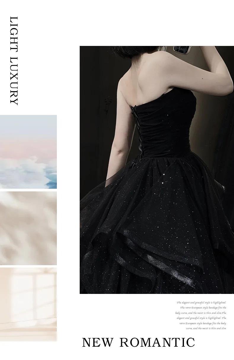 Temperament Black Elegant Wedding Party Dresses Strapless Tiered Draped Graduate Robe 2025 New Ball Gown Formal Dress Quinceaner