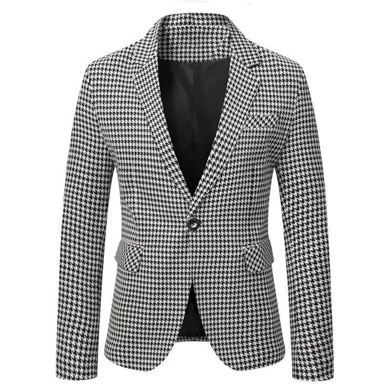 

Men's Street Style Checkered Blazer - Loose Fit Casual Suit Jacket Spring Autumn Wear