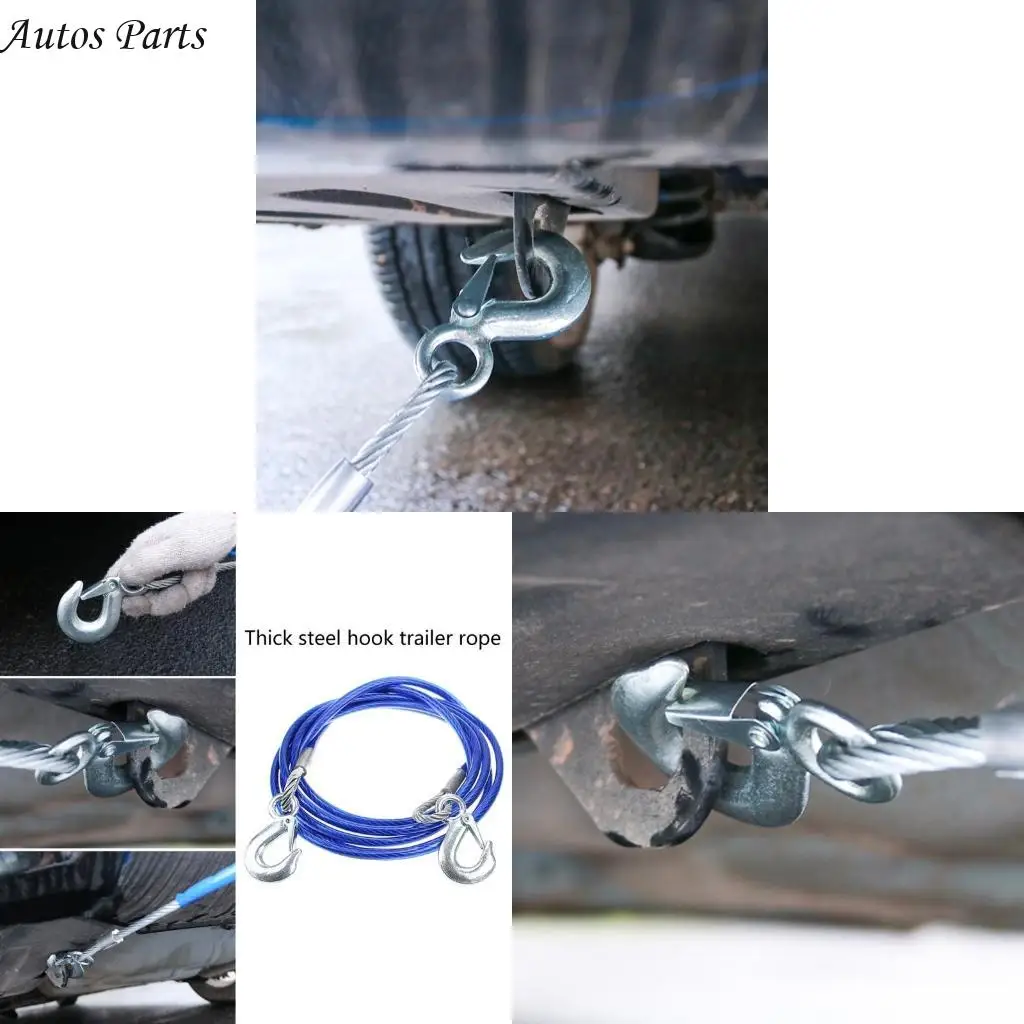 57BA Heavy Duty Tow Cable Winch Strap Trailer Rope for Towing Car SUV Load Capacity 3/5/7 Ton Tow Rope with Safety Hook