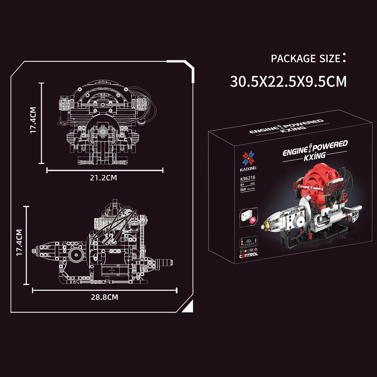 APP Programmable Horizontal Opposed Engine Building Blocks Classic Simulation Car Engine Model Motor Drive Assembly Toys 868PCS