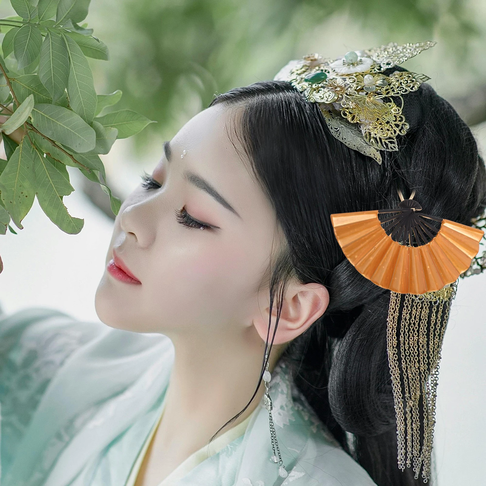 

Vintage Chinese Fan Zinc Alloy Retro Stick For Hanfu Traditional Outfits Decorative Bun Pin Metal Jewelry Women Party Wedding