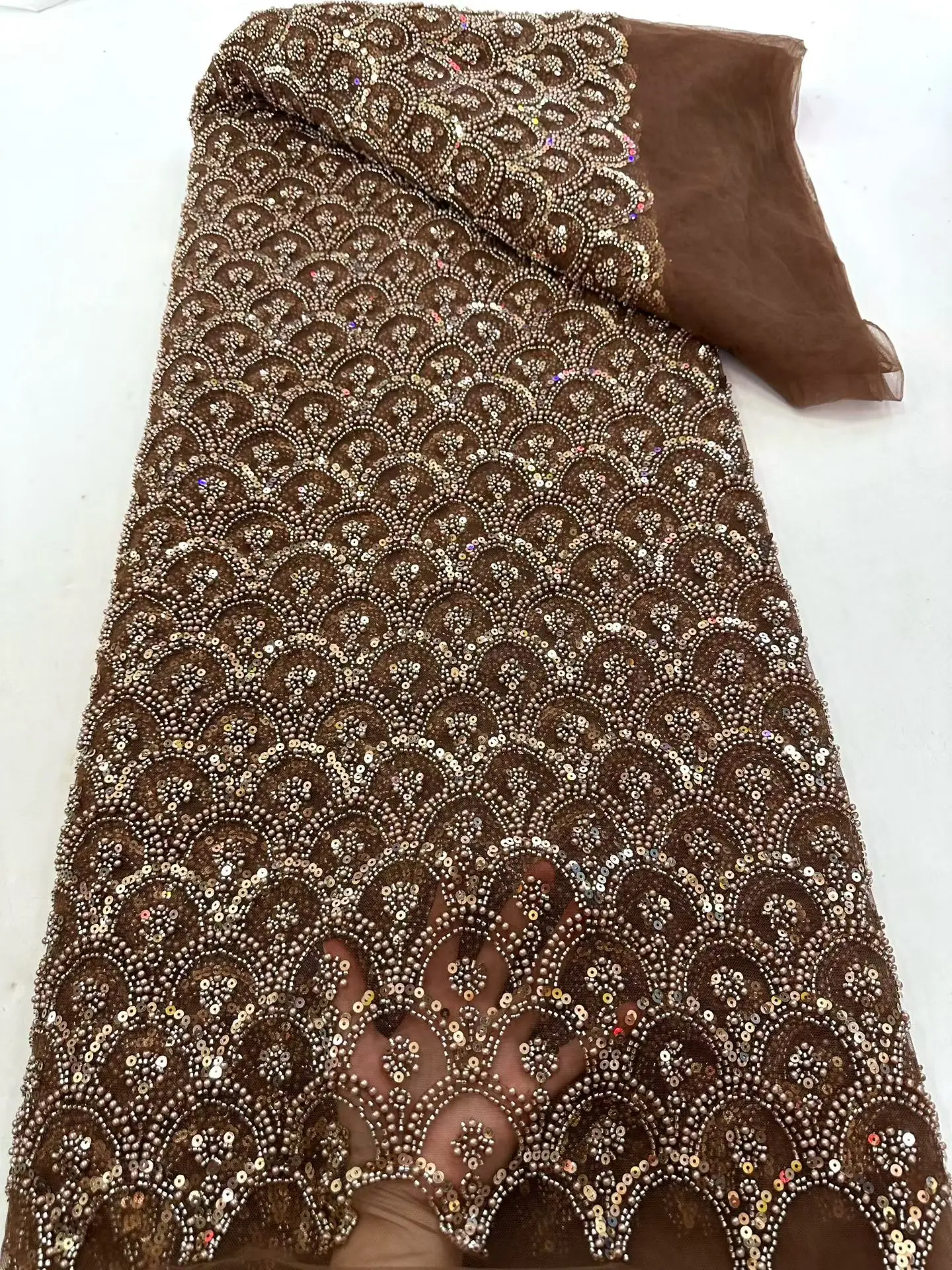 

Элитная африканская ткань с пайетками и кружевом, высококачественный нигерийский вышитый тюль с бисером для пошива праздничных платьев и модной одежды 5 Hm324-1