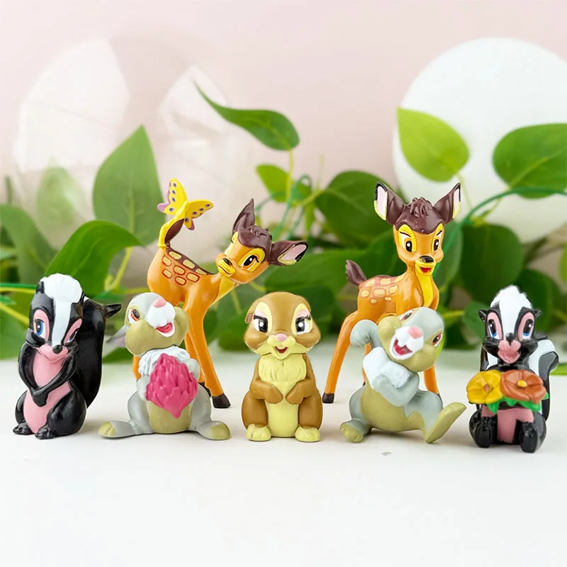 

Bambi Figure Set 7pcs Cartoon Deer Rabbit Skunk Plush Toy Doll Cake Decor Desktop Ornament Kids Gift Collectible Model