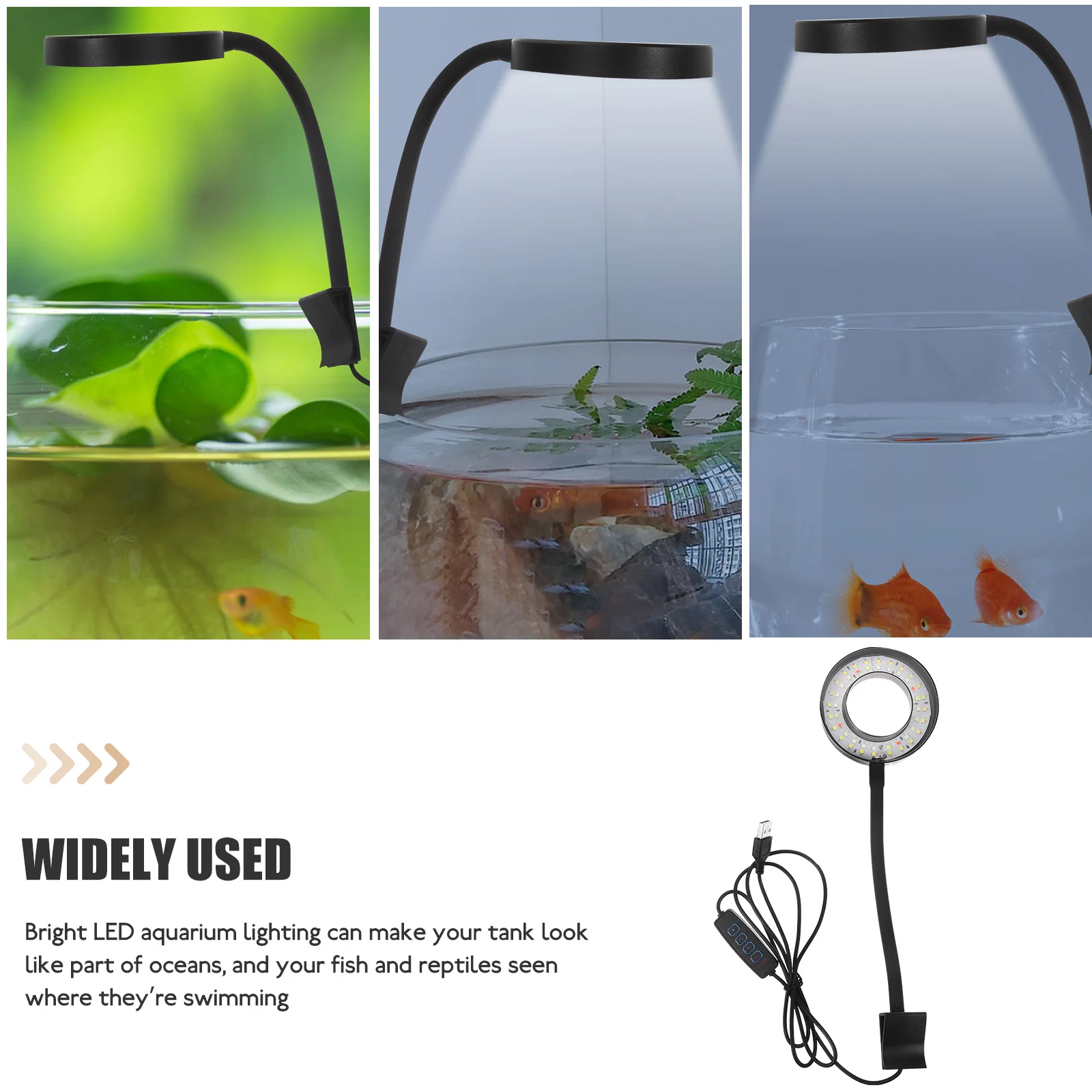 

Submersible LED Aquarium Light 8W USB Fish Tank Lighting Black Large Round Waterproof Reptile Lamp Plant Growth Durable Plastic