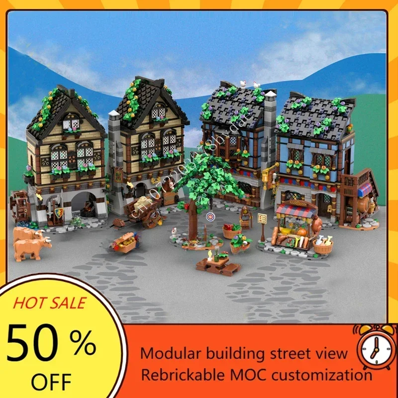 4542PCS MOC Medieval Castle Custom Puzzle Model Medieval Market Village Remake Model Technical  DIY Toy For Holiday Xmas Gift