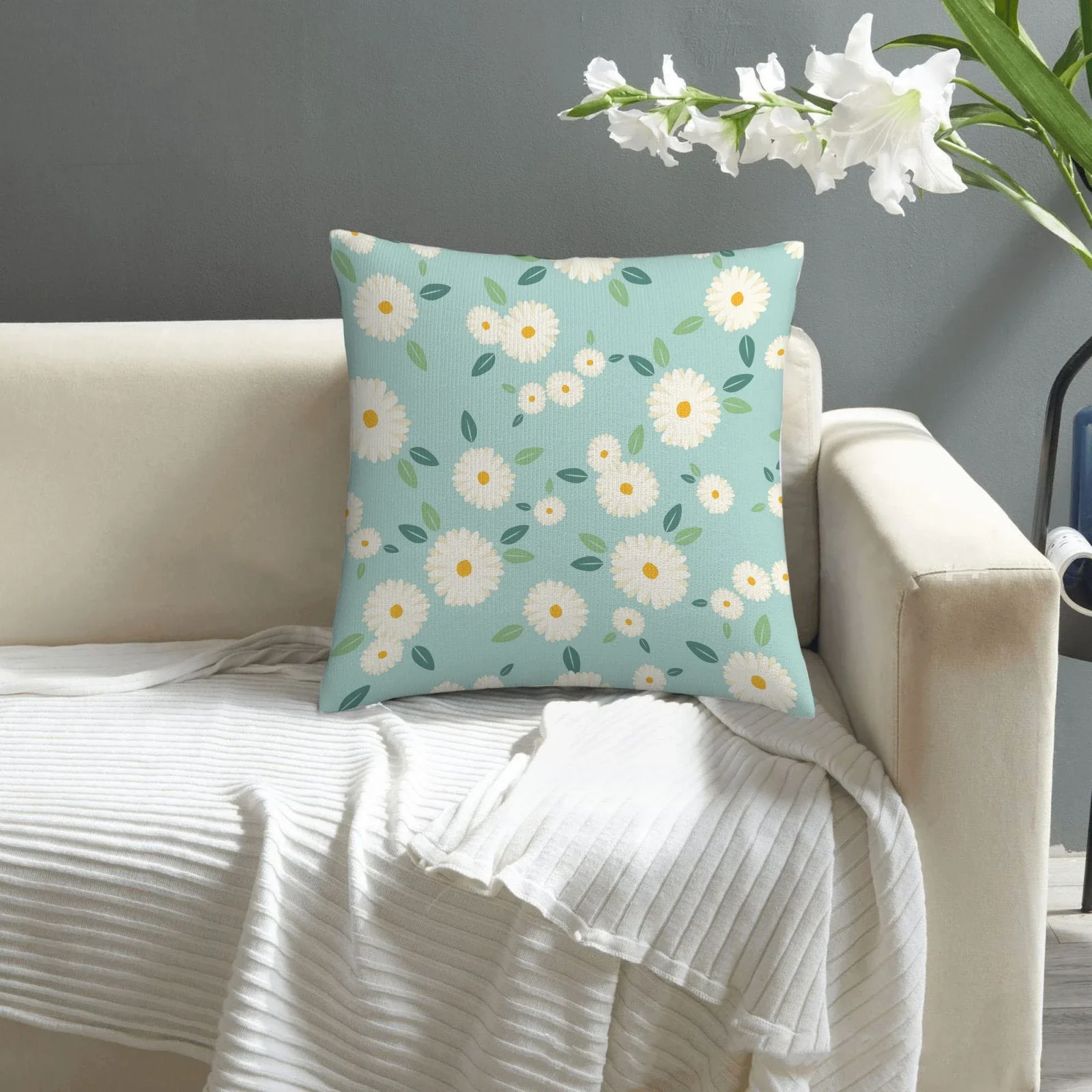 Daisy pillow case Polyester cushion cover flower waist pillow case living room chair sofa home decor printed pillow case