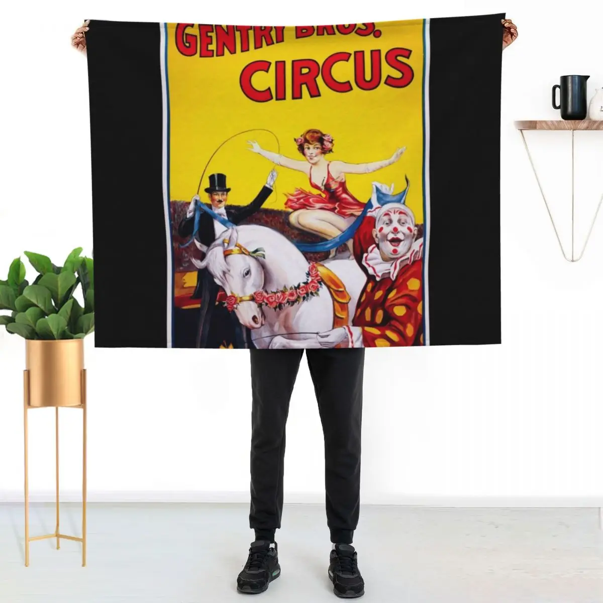 Vintage Circus Advertisement Poster Throw Blanket Soft Solid Color Blanket for Couch Bed