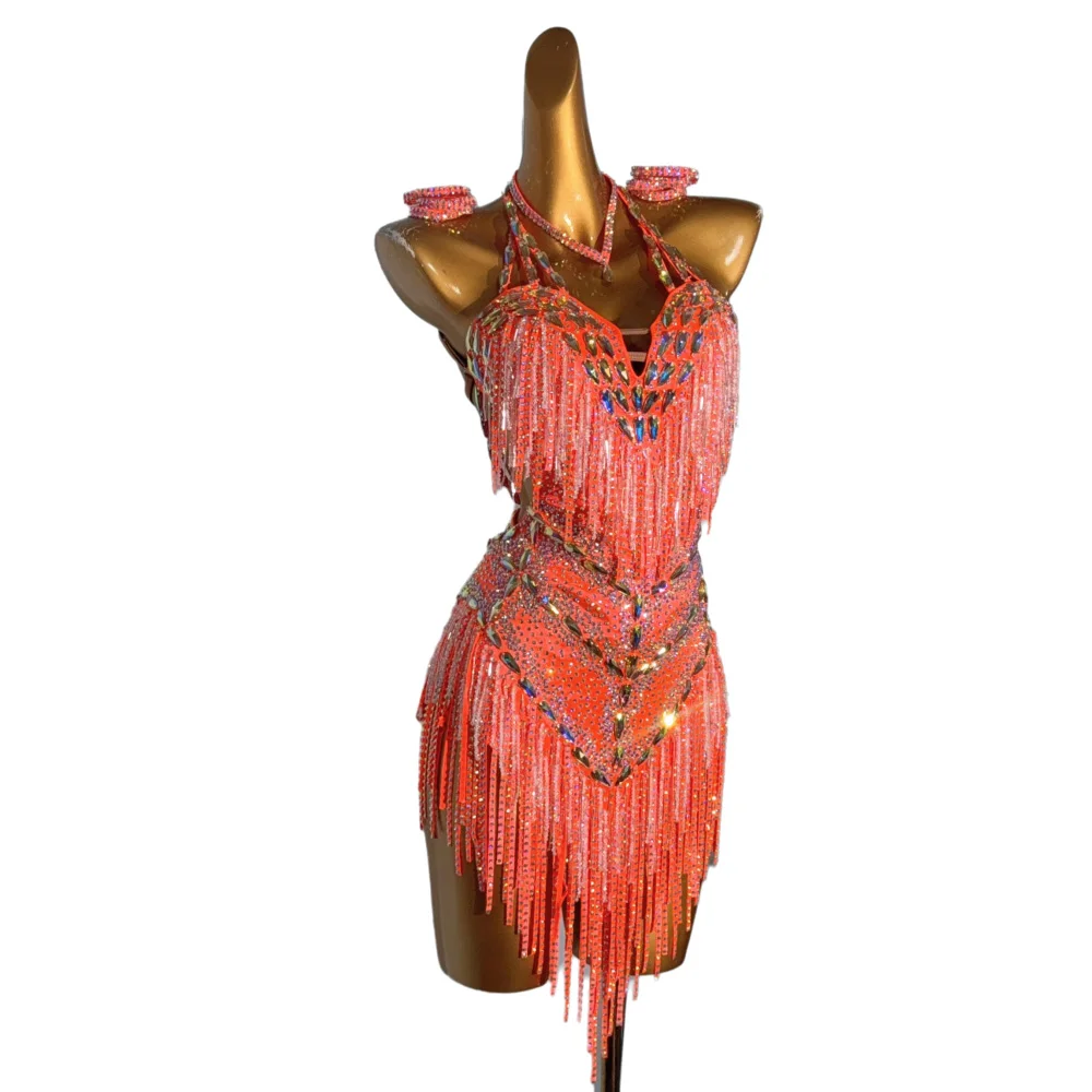 Lateinische Tänzerin Erwachsene Kinder High-End Maßgeschneidertes Super Flash Kleid Samba AB Stone Performance Kleid