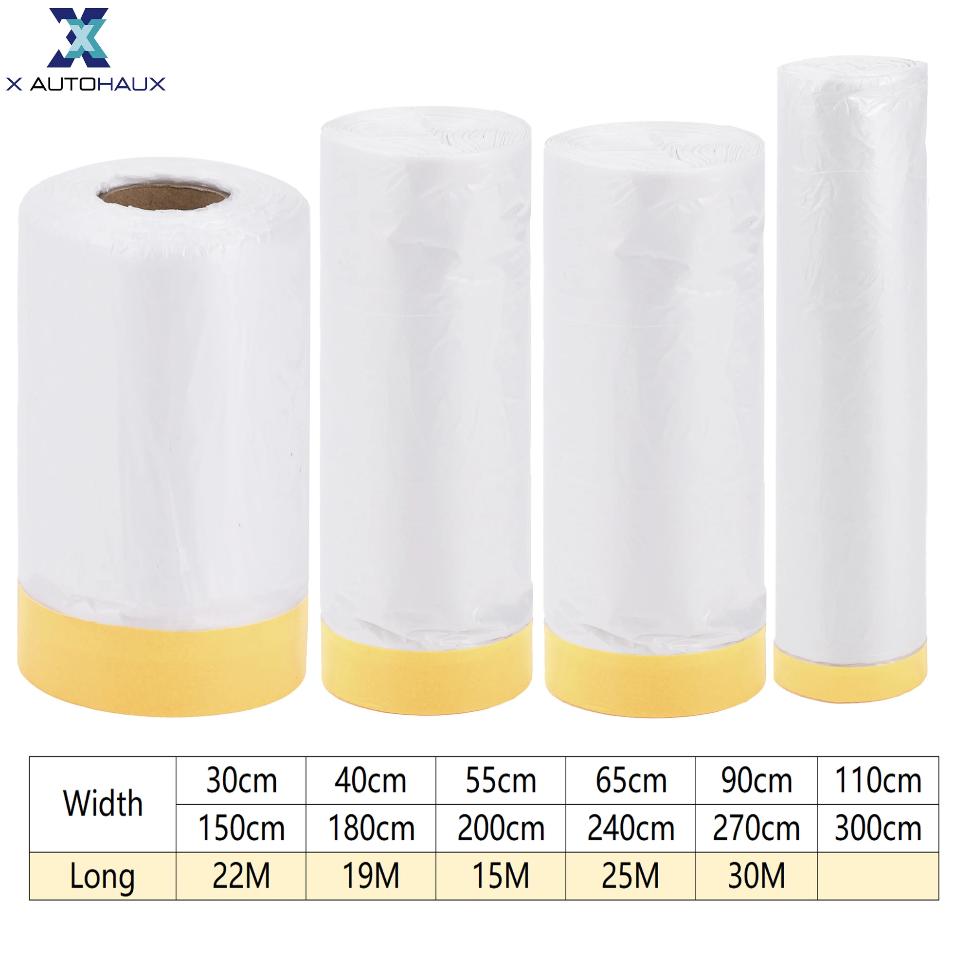 X Autohaux 22M 19M 15M 25M 30M Long 30cm-300cm Width Car Paint Masking Film Protective film Pre-Taped Masking PE Film Paper