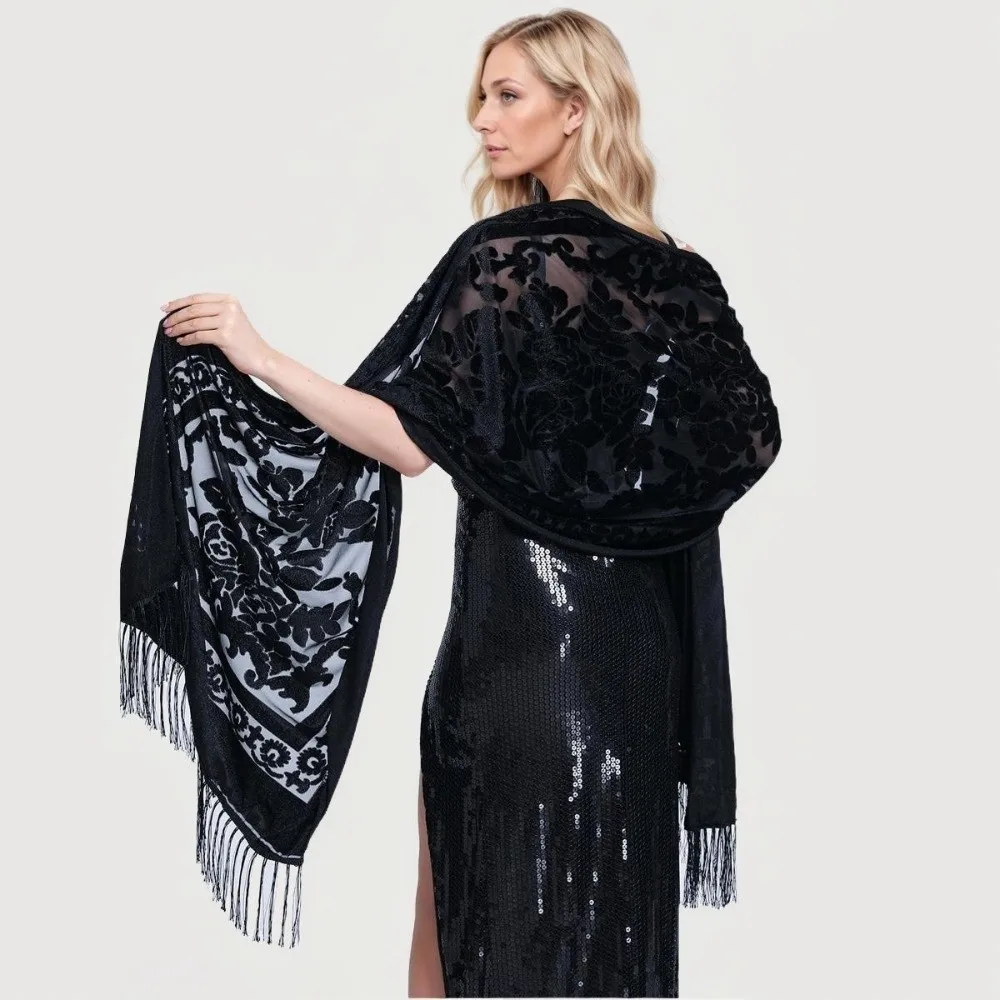 

Ethnic Style Chinese Dress Shawl Versatile Use Elegant Design Conditioner Shawl Fringed Edge Warm Material Long Fringed Scarf
