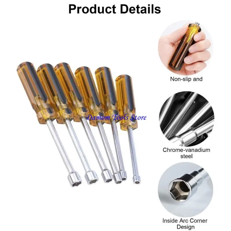 57BE 5/5.5/6/7/8/9/10 مللي متر مفك معدني عرافة مفتاح المقبس مفك البراغي المقبس مفك الجوز