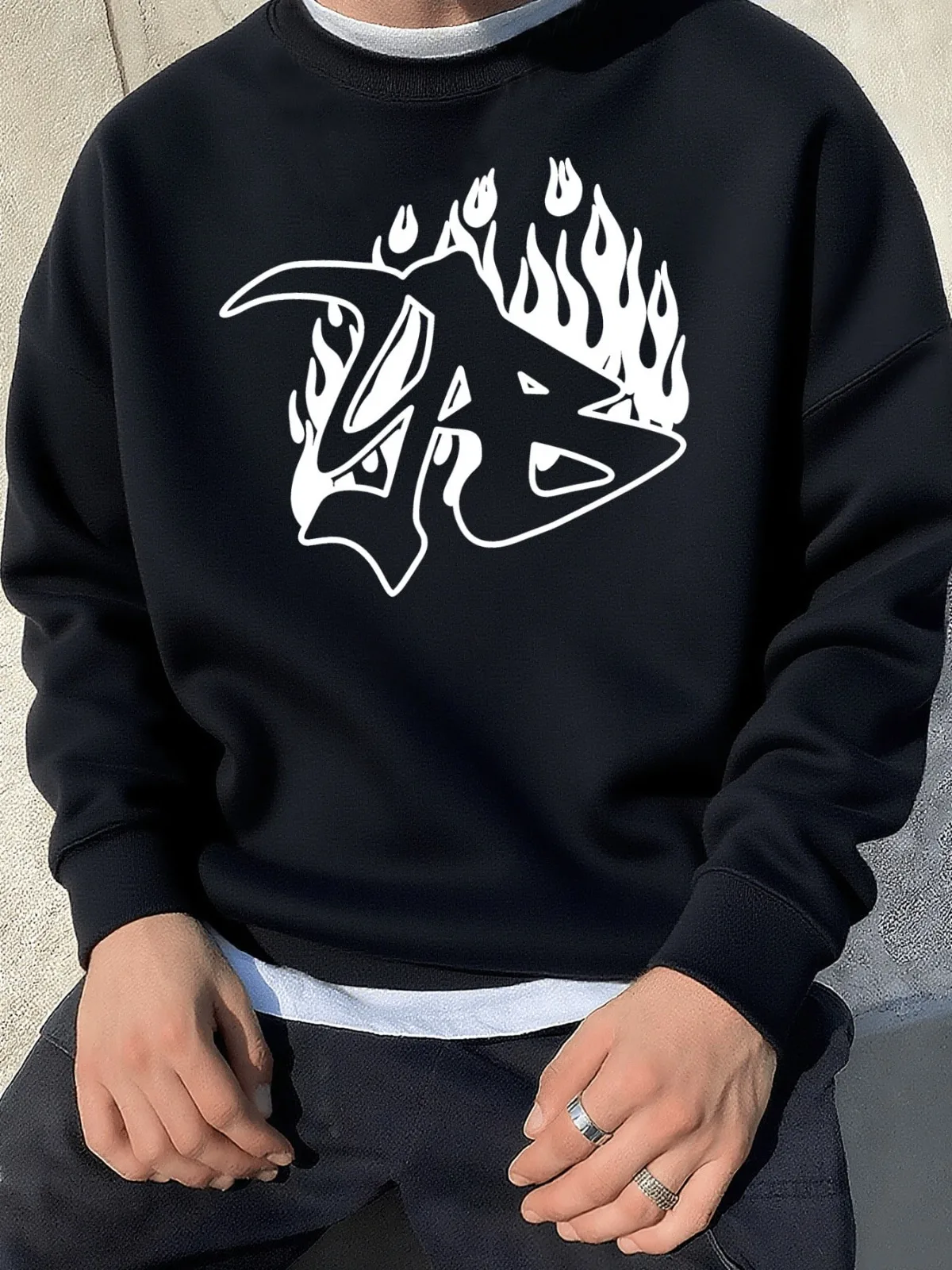 

Мужская повседневная толстовка с абстрактным огненным рисунком, пуловер в городском стиле, джемпер, модный топ с круглым вырезом для него, спортивные топы
